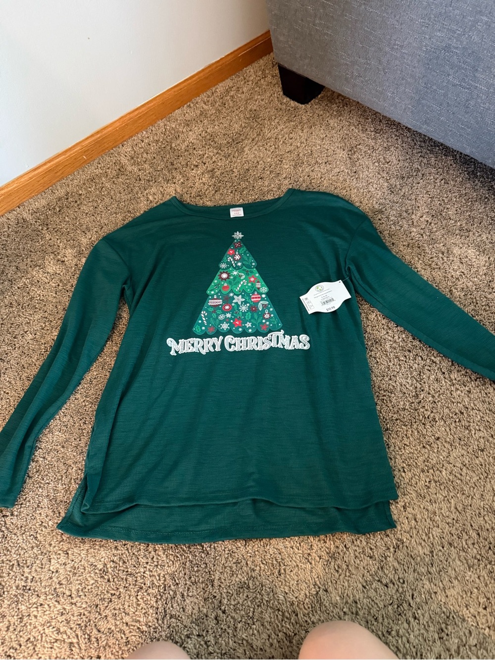 Merry Christmas Green Long-Sleeve womens Top